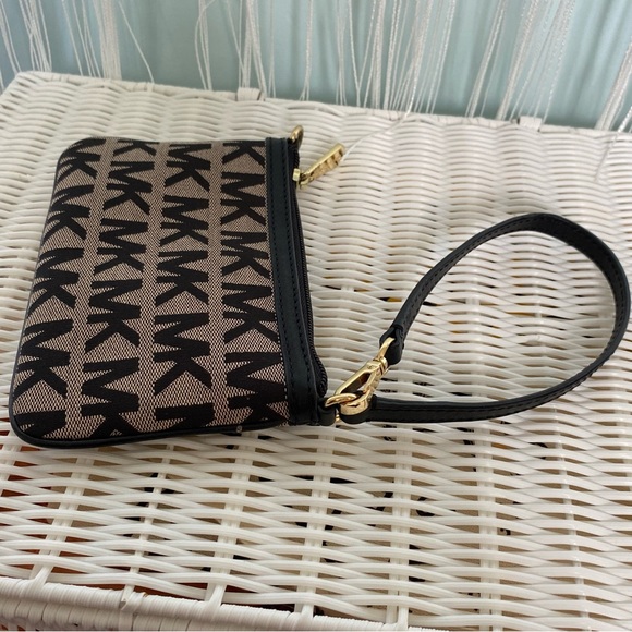 Michael Kors Black and Beige MK Monogram Wristlet Pouch - Picture 7 of 17